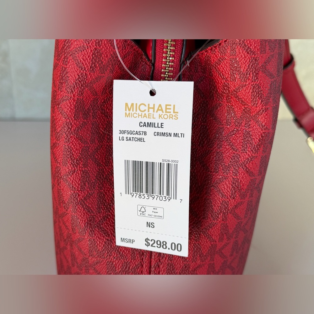 Michael Kors Camille LG Satchel Shoulder Bag MK Red Multi - Picture 9 of 11